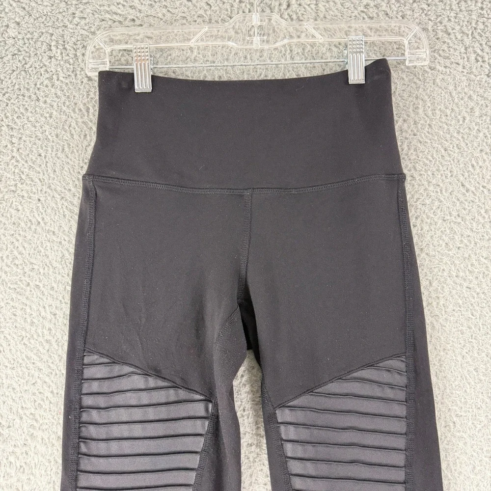 Alo Yoga Moto Leggings Womens Small Black‎ High Waist Pintuck Mesh Panel Spandex